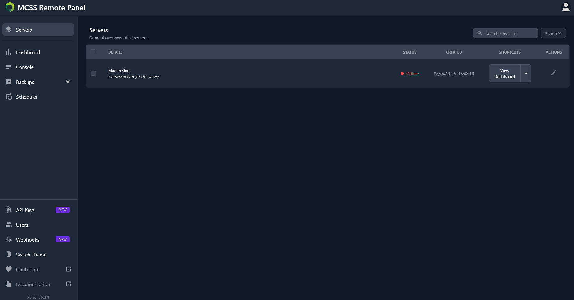 Console del server